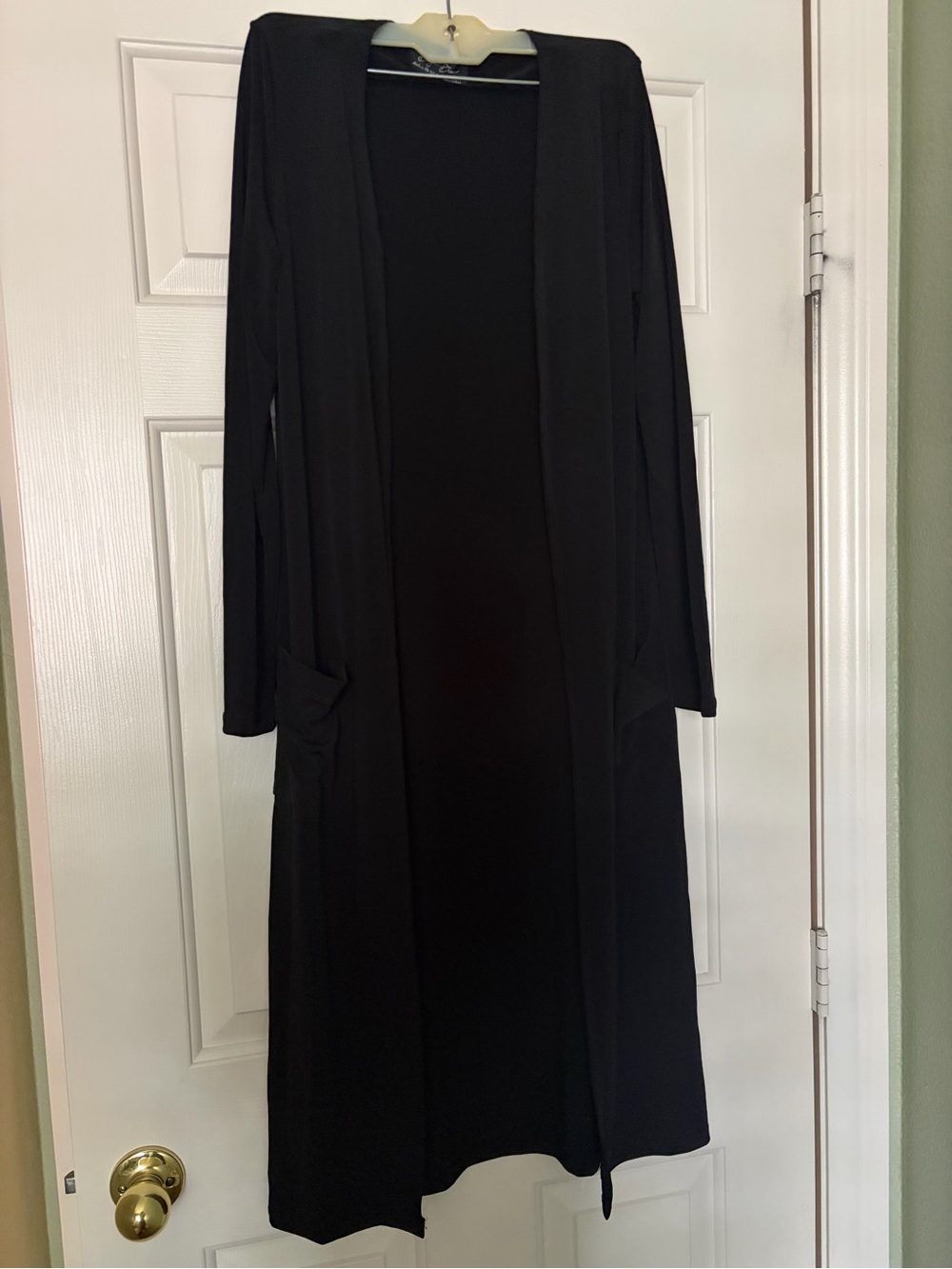 Brigitte Brianna Black Long Open-Front Duster Cardigan